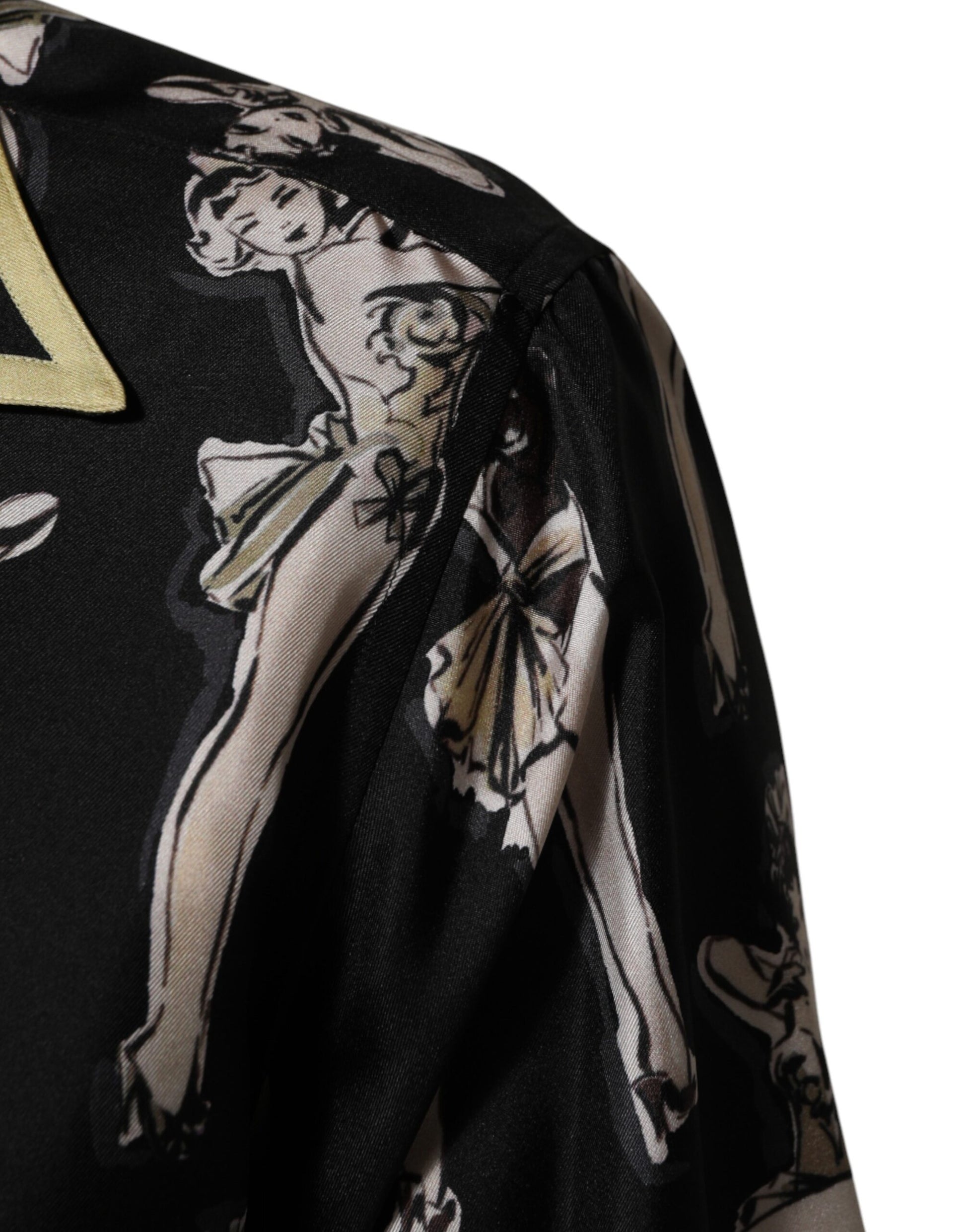 Dolce & Gabbana Black Silk Pin Up Printed Button Down Shirt