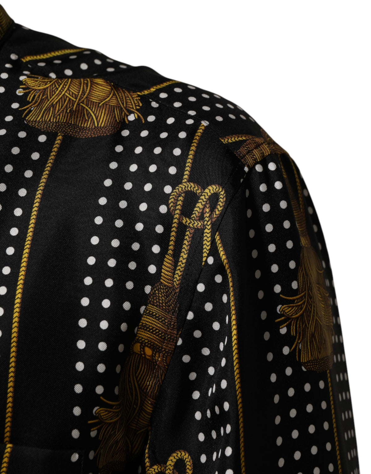 Dolce & Gabbana Black Dotted Tassel Silk Button Down Shirt - Eljoys Fashion 