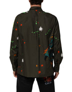 Dolce & Gabbana Green Superhero Print Button Down Shirt
