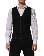 Dolce & Gabbana Black Wool Dress Formal Men Waistcoat Vest - Eljoys Fashion 