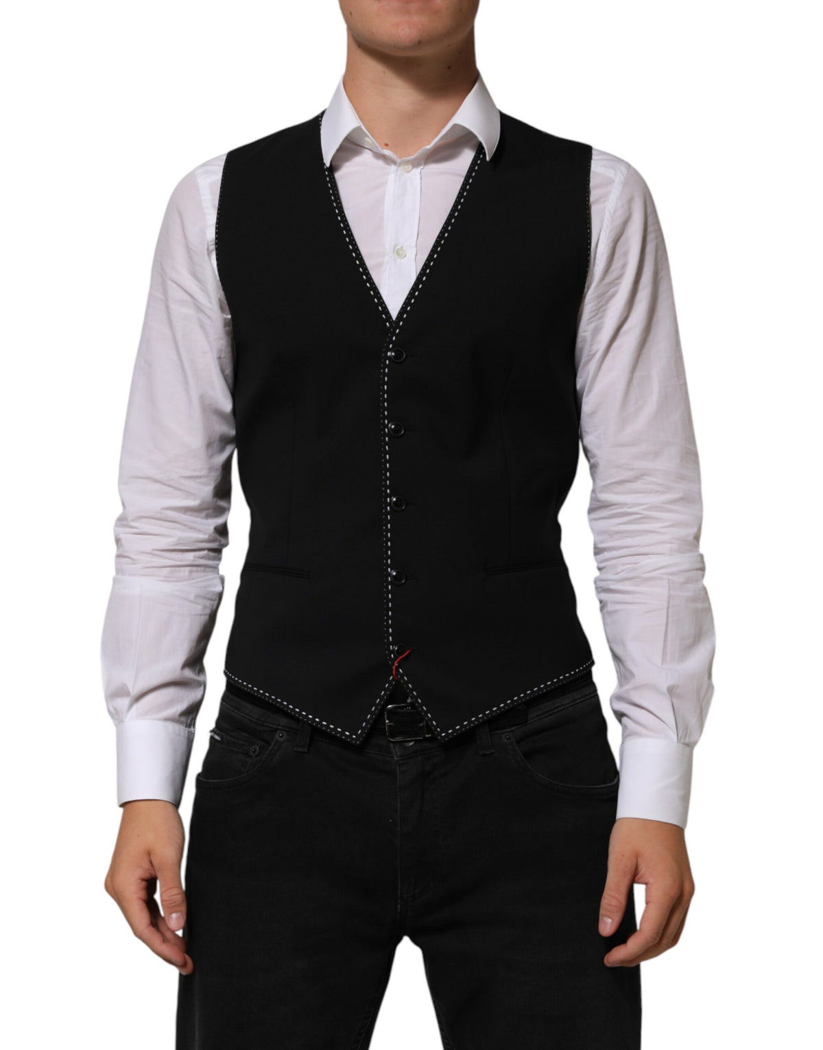 Dolce & Gabbana Black Wool Dress Formal Men Waistcoat Vest - Eljoys Fashion 