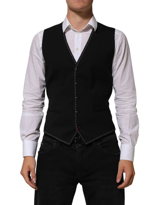 Dolce & Gabbana Black Wool Dress Formal Men Waistcoat Vest Dolce & Gabbana