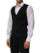 Dolce & Gabbana Black Wool Dress Formal Men Waistcoat Vest - Eljoys Fashion 