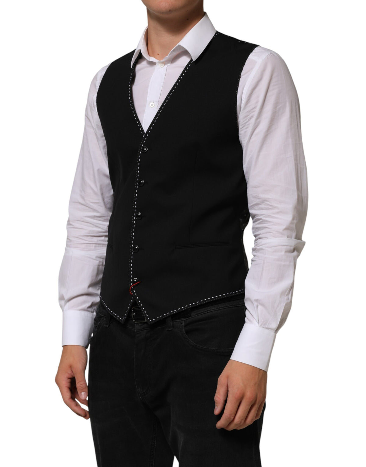 Dolce & Gabbana Black Wool Dress Formal Men Waistcoat Vest - Eljoys Fashion 