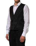 Dolce & Gabbana Black Stripes Wool Dress Men Waistcoat Vest - Eljoys Fashion 