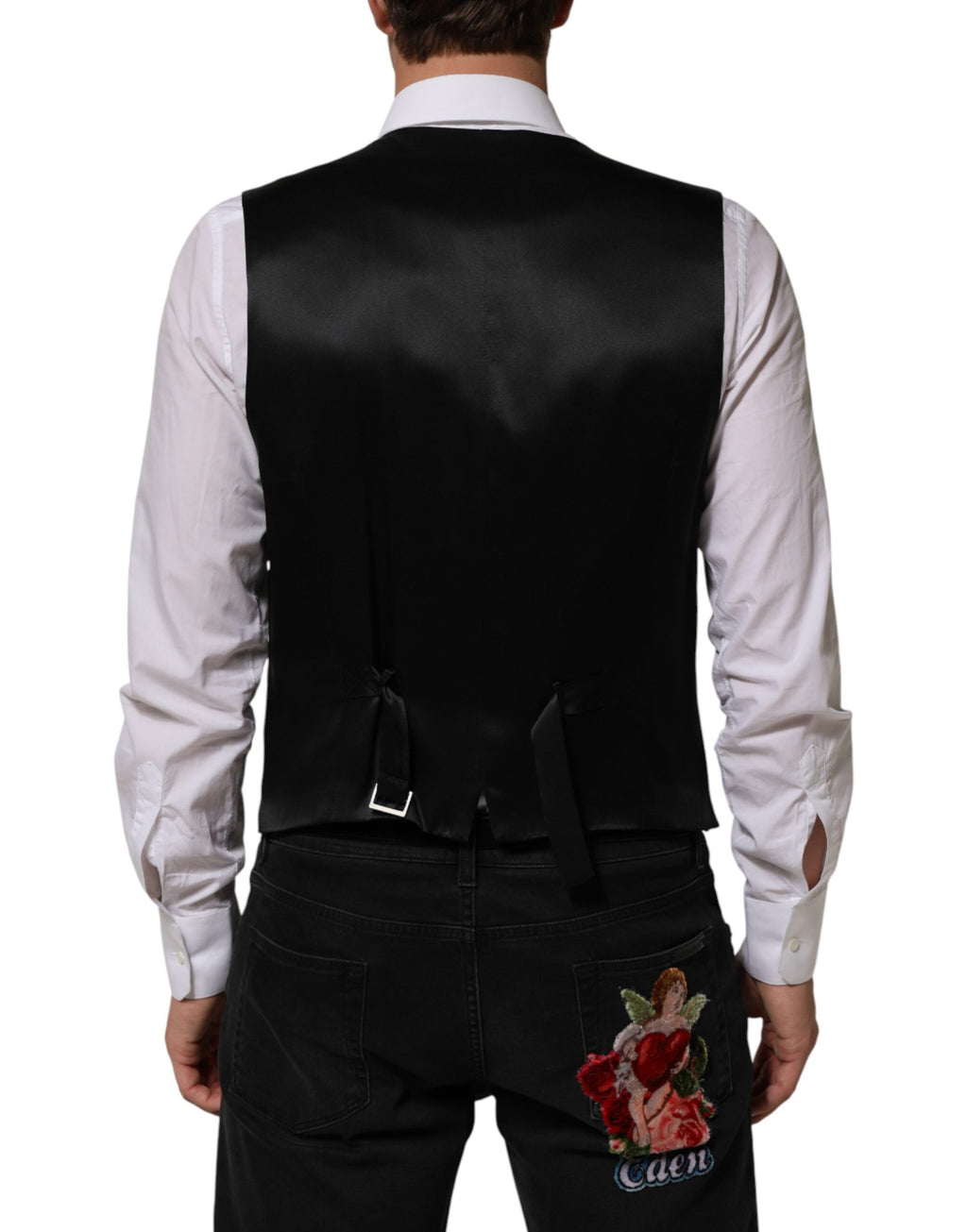 Dolce & Gabbana Black Stripes Wool Dress Men Waistcoat Vest - Eljoys Fashion 