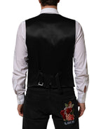 Dolce & Gabbana Black Stripes Wool Dress Men Waistcoat Vest - Eljoys Fashion 
