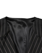 Dolce & Gabbana Black Stripes Wool Dress Men Waistcoat Vest - Eljoys Fashion 