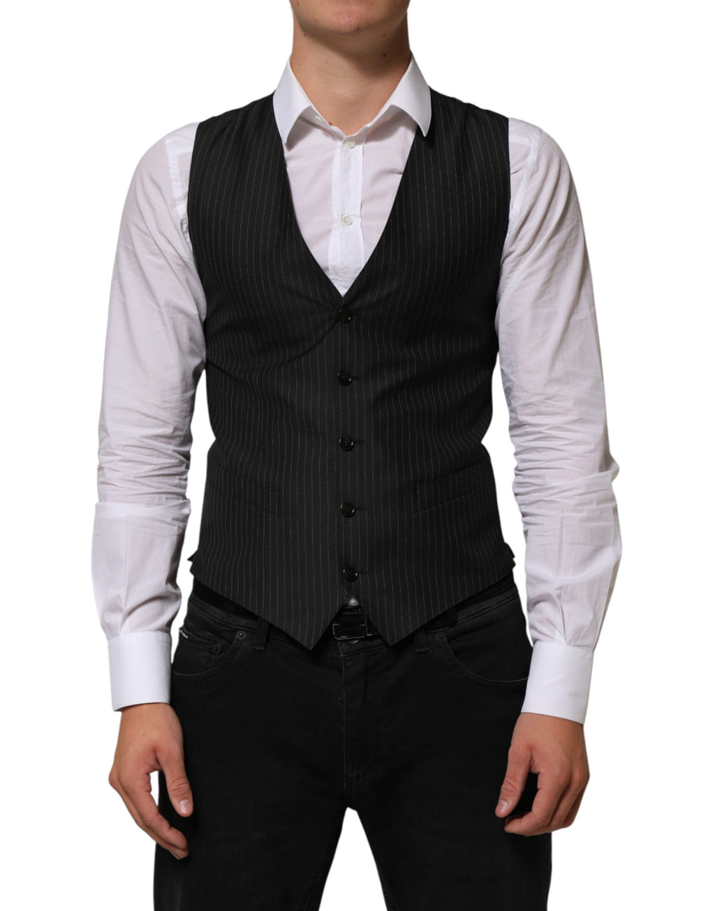 Dolce & Gabbana Black Wool Men Dress Formal Waistcoat Vest - Eljoys Fashion 