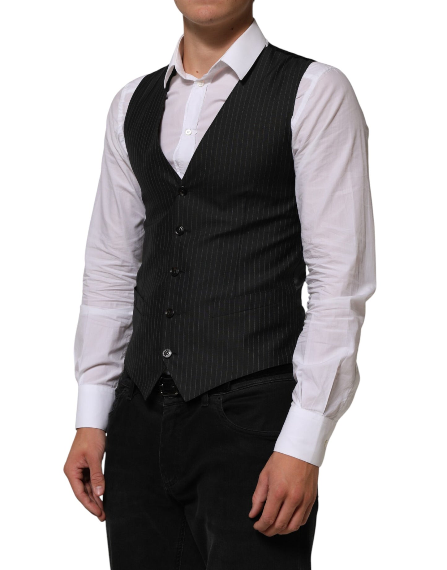 Dolce & Gabbana Black Wool Men Dress Formal Waistcoat Vest