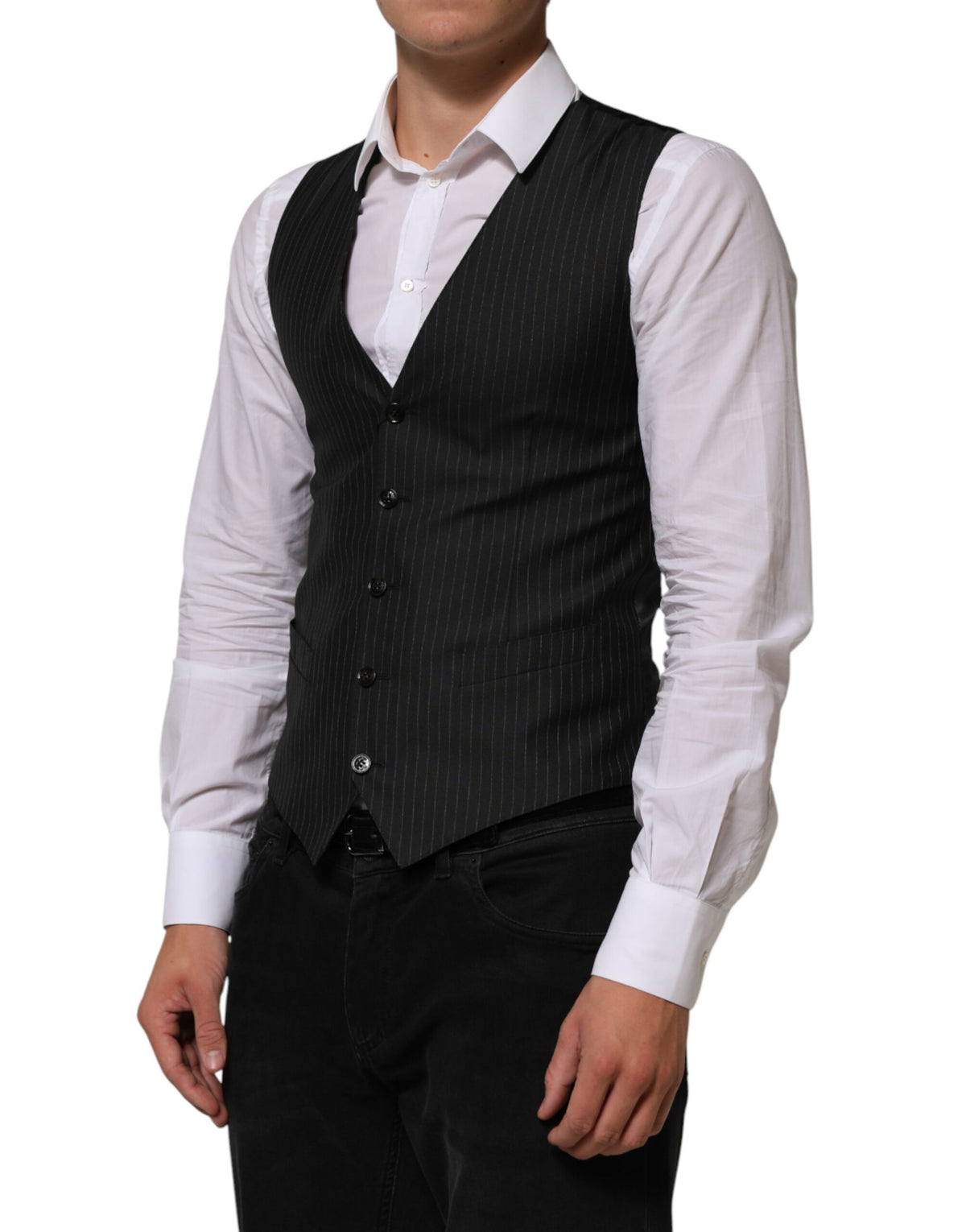 Dolce & Gabbana Black Wool Men Dress Formal Waistcoat Vest - Eljoys Fashion 