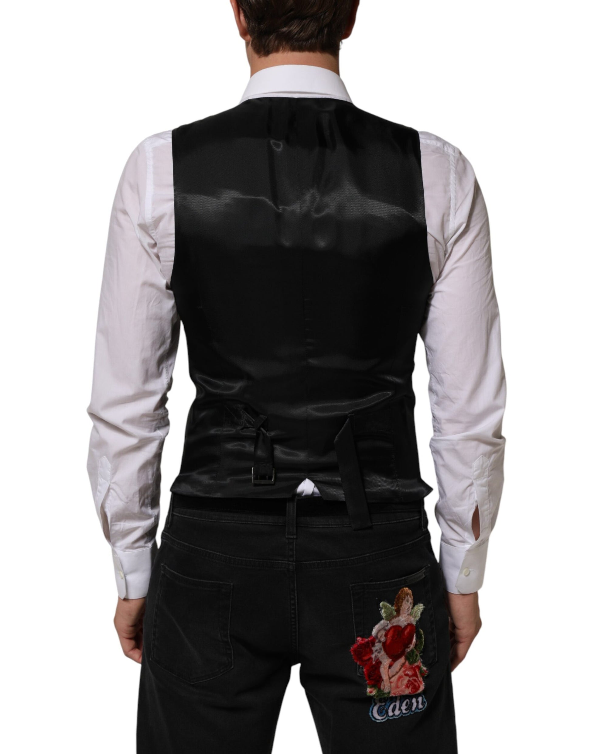 Dolce & Gabbana Black Wool Men Dress Formal Waistcoat Vest