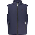 Norway 1963 blue polyester men's jacket with a classic fit and button closure, displayed on a hanger.
