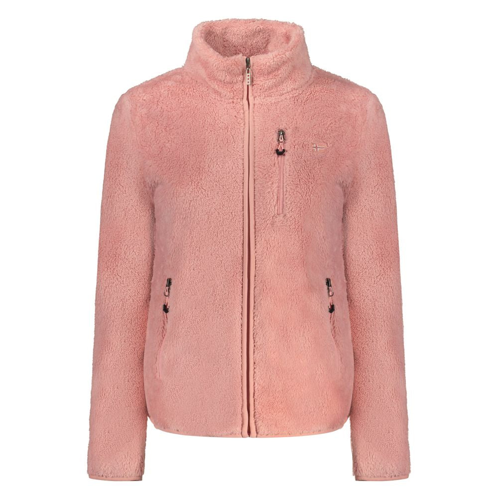 Norway 1963 Rosa polyester women's sweatshirt with a relaxed fit and crew neckline, displayed on a hanger.