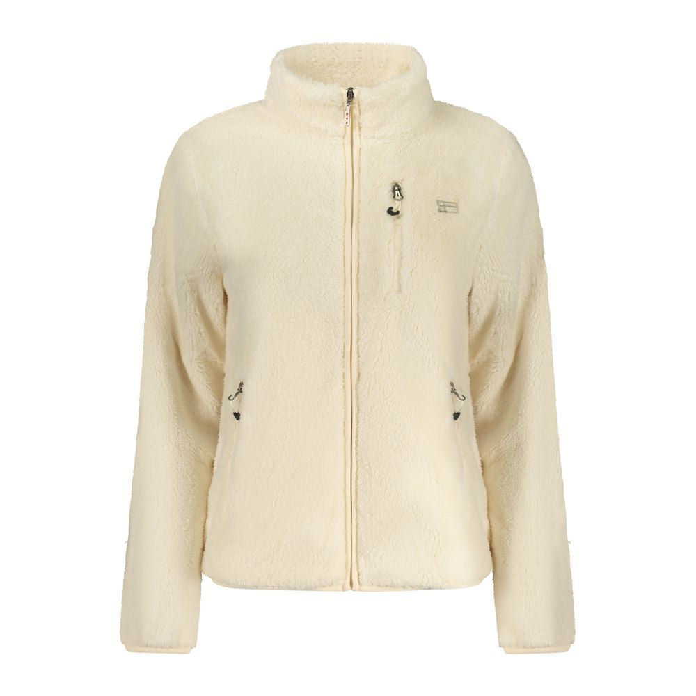 Norway 1963 Bianco polyester women's sweatshirt with a relaxed fit and crew neckline, displayed on a hanger.