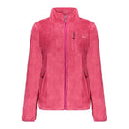Norway 1963 Rosa polyester women's sweatshirt with a relaxed fit and crew neckline, displayed on a hanger.