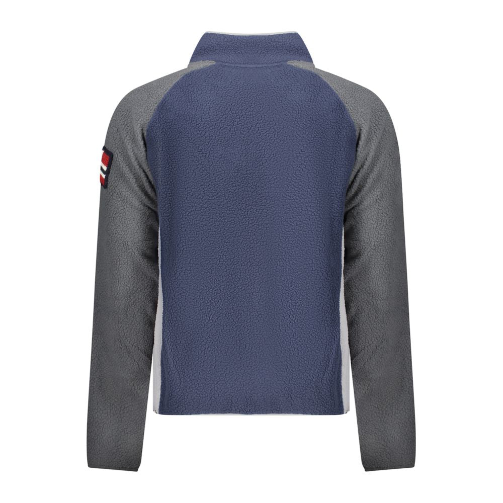 Norway 1963 blue polyester men's sweatshirt with round neck and long sleeves, casual athletic style.