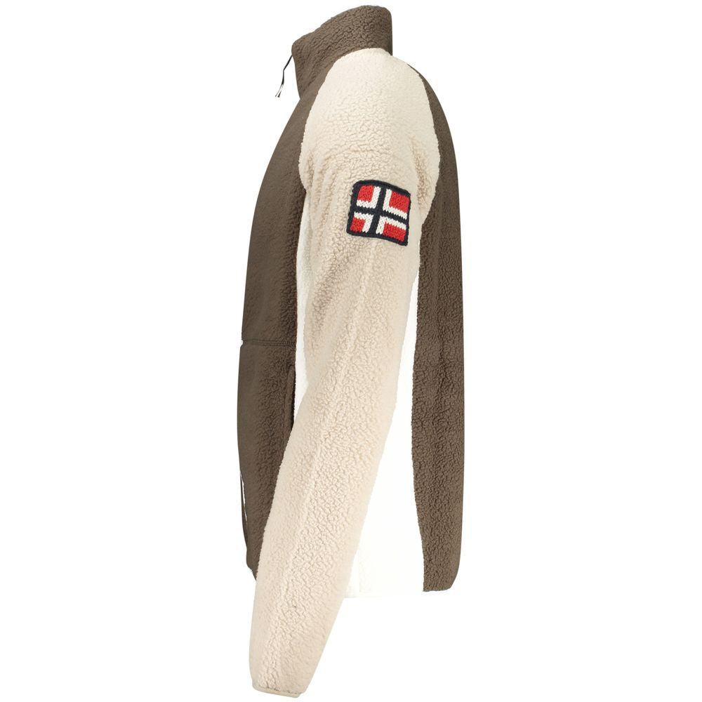 Norway 1963 Marrone polyester men's sweatshirt with a classic crew neck and long sleeves, displayed flat on a white background.