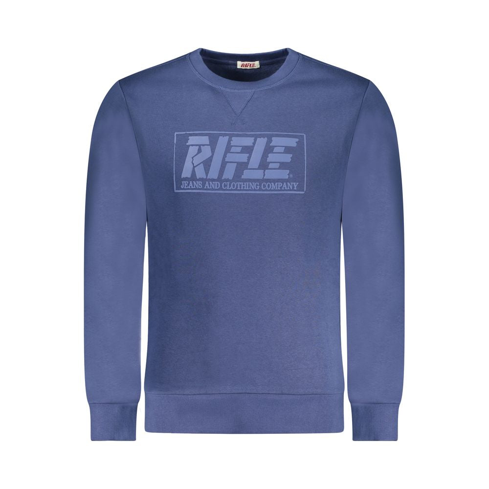 Blue cotton men's sweatshirt by Rifle featuring a comfortable fit and casual style, displayed flat on a white background.