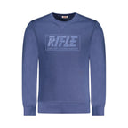 Blue cotton men's sweatshirt by Rifle featuring a comfortable fit and casual style, displayed flat on a white background.