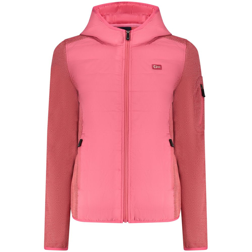 Norway 1963 Rosa polyester women's jacket displayed on a hanger with a front view.