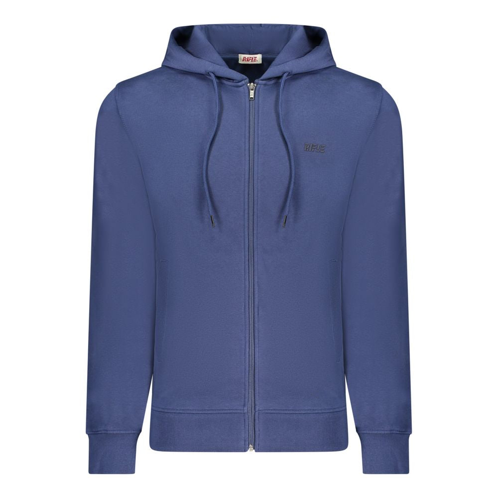 Blue cotton men's hoodie by Rifle featuring a casual fit and hood with front pockets, perfect for everyday wear.