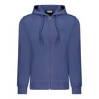 Blue cotton men's hoodie by Rifle featuring a casual fit and hood with front pockets, perfect for everyday wear.