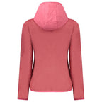 Norway 1963 pink polyester women’s jacket, stylish and lightweight, displayed on a hanger against a plain background.