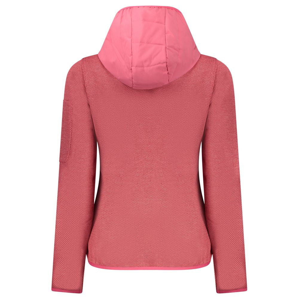 Norway 1963 pink polyester women’s jacket, stylish and lightweight, displayed on a hanger against a plain background.