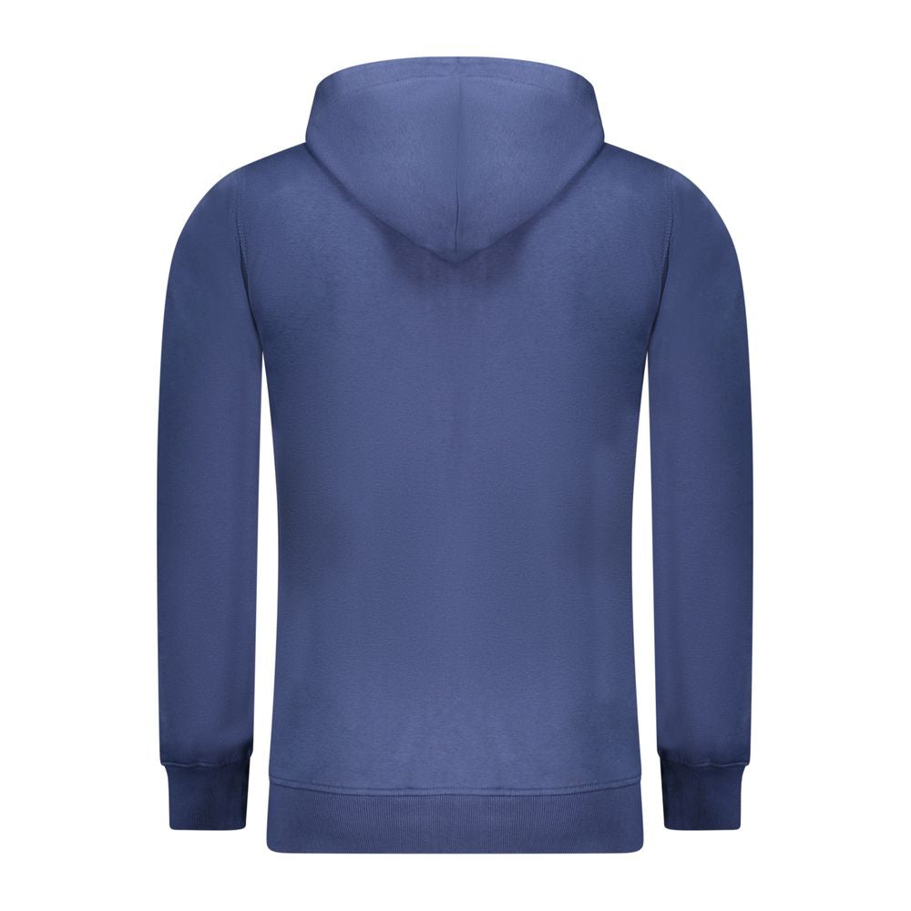 Blue cotton men's hoodie by Rifle featuring a comfortable fit and casual style, shown on a model with front design and drawstring hood.