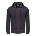 Blue cotton men's hooded sweatshirt by Rifle, featuring a casual fit and front pocket, perfect for everyday wear.