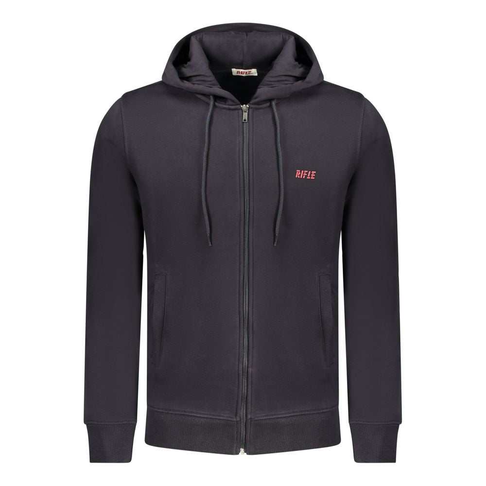 Blue cotton men's hooded sweatshirt by Rifle, featuring a casual fit and front pocket, perfect for everyday wear.