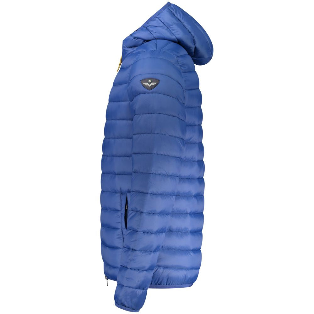 Armata Di Mare men's blue poliammide jacket displayed on a hanger, showcasing its sleek design and lightweight fabric.