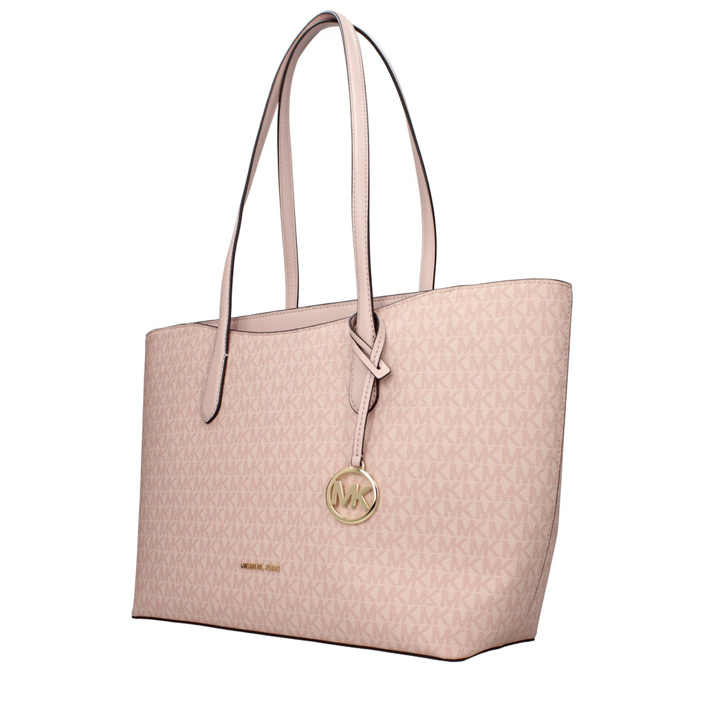 Michael Kors pink fabric shoulder bag with adjustable strap and gold-tone hardware, stylish accessory for everyday use.