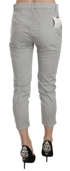 Jucca Cotton Gray High Waist Skinny Cropped Trousers Pants - Eljoys Fashion 
