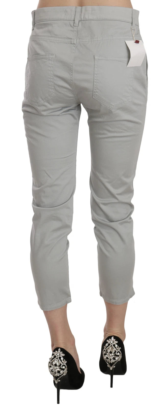 Jucca Cotton Gray High Waist Skinny Cropped Trousers Pants - Eljoys Fashion 