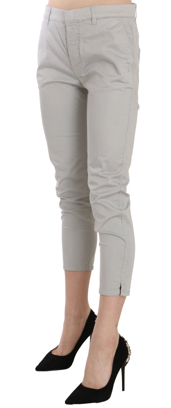 Jucca Cotton Gray High Waist Skinny Cropped Trousers Pants - Eljoys Fashion 