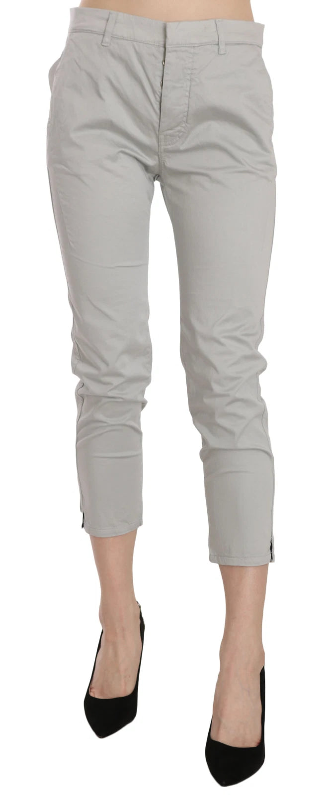 Jucca Cotton Gray High Waist Skinny Cropped Trousers Pants - Eljoys Fashion 