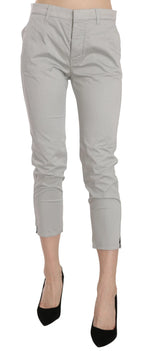 Jucca Cotton Gray High Waist Skinny Cropped Trousers Pants - Eljoys Fashion 