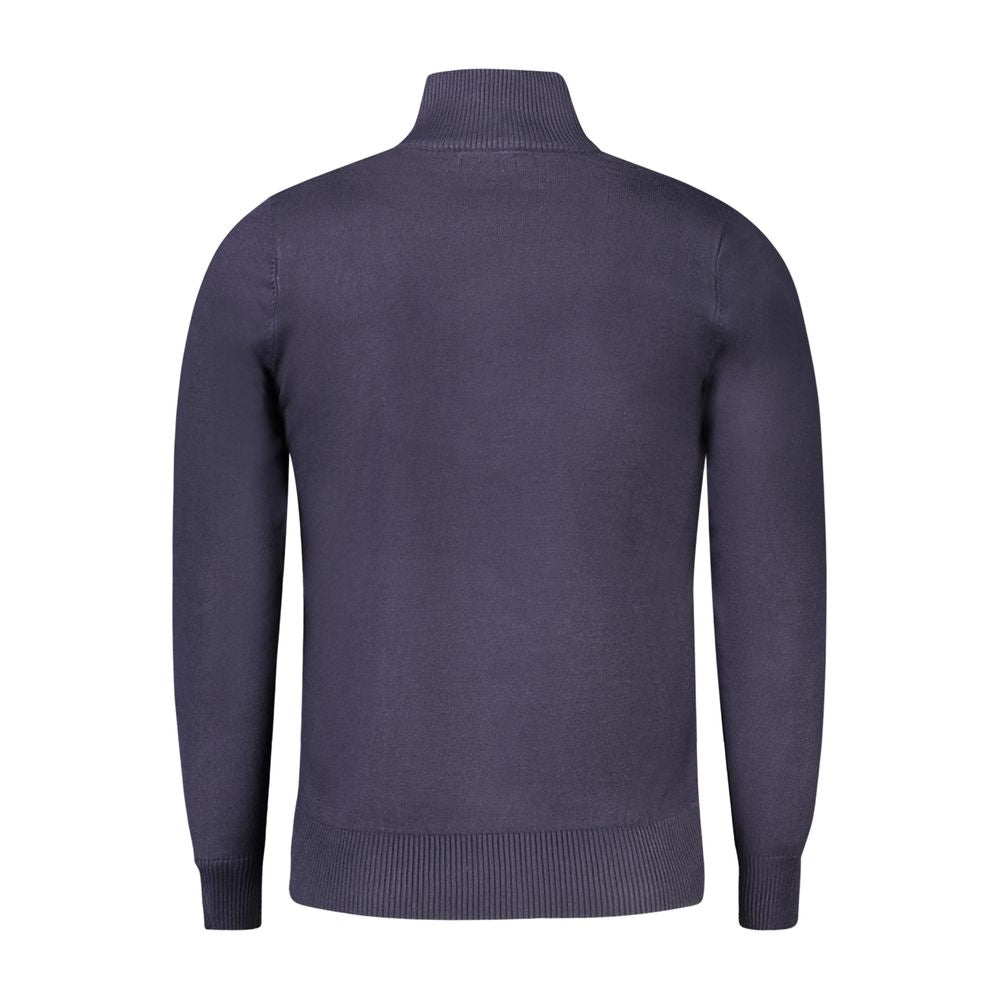 Blue viscose men's sweater by Coveri Moving featuring a comfortable fit and classic design, shown on a model.