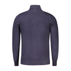 Blue viscose men's sweater by Coveri Moving featuring a comfortable fit and classic design, shown on a model.
