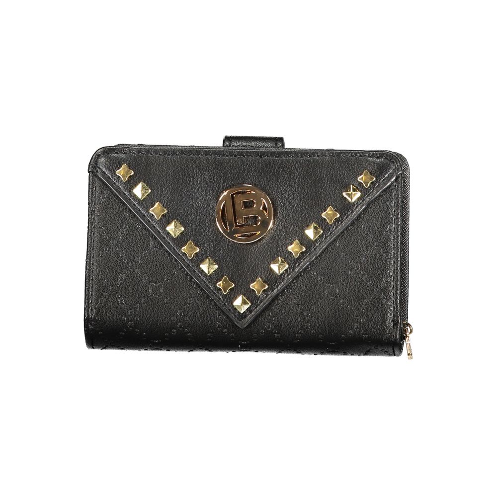 Black Laura Biagiotti women's wallet made of polyurethane with multiple card slots and a sleek design.