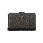 Black Laura Biagiotti women's wallet made of polyurethane with a sleek design and multiple card slots.