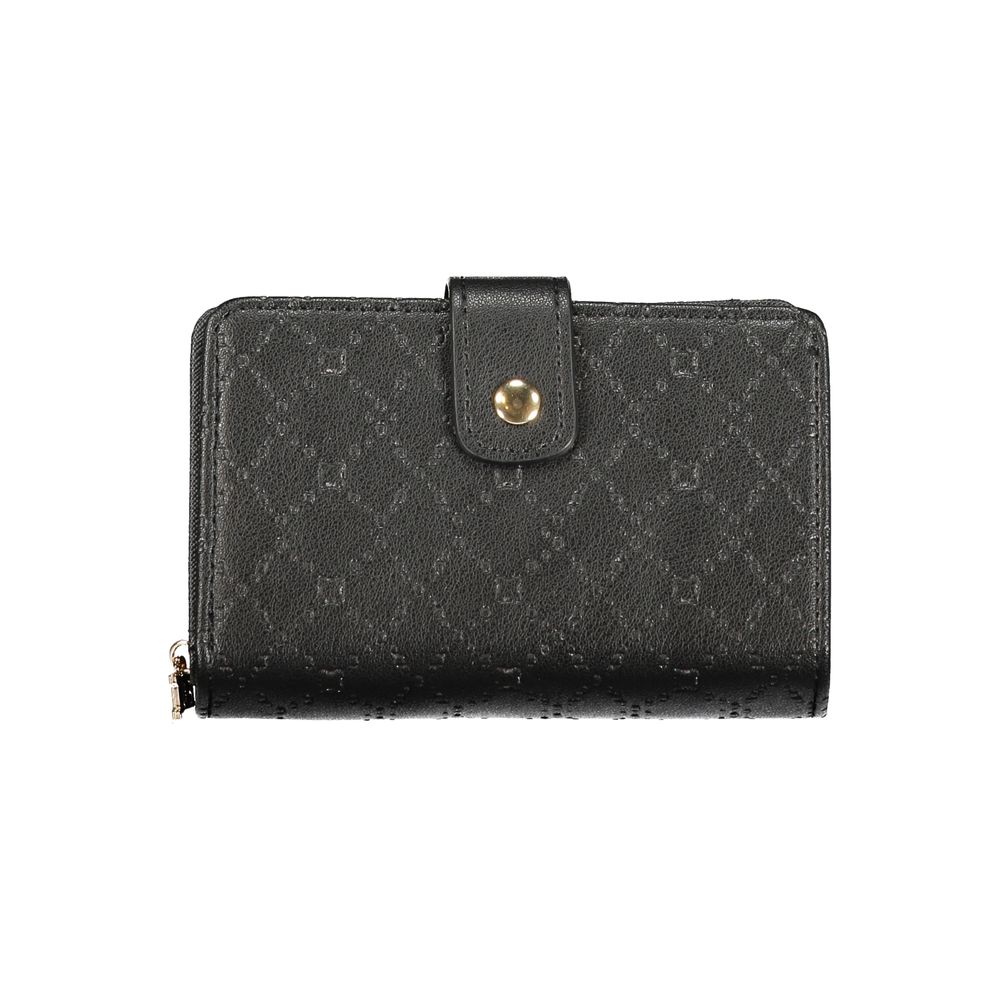 Black Laura Biagiotti women's wallet made of polyurethane with a sleek design and multiple card slots.