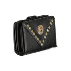 Black polyurethane women’s wallet by Laura Biagiotti featuring a sleek design and multiple card slots.