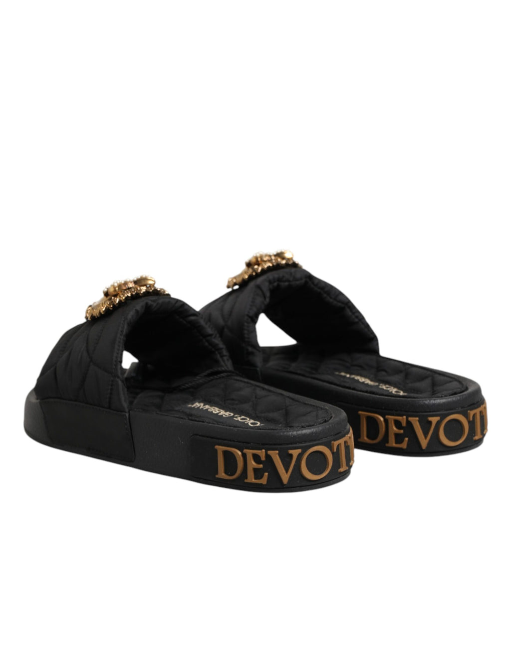 Dolce & Gabbana Black Devotion Matelassé Leather Slides Shoes - Eljoys Fashion 