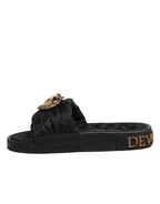 Dolce & Gabbana Black Devotion Matelassé Leather Slides Shoes - Eljoys Fashion 