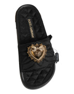 Dolce & Gabbana Black Devotion Matelassé Leather Slides Shoes - Eljoys Fashion 