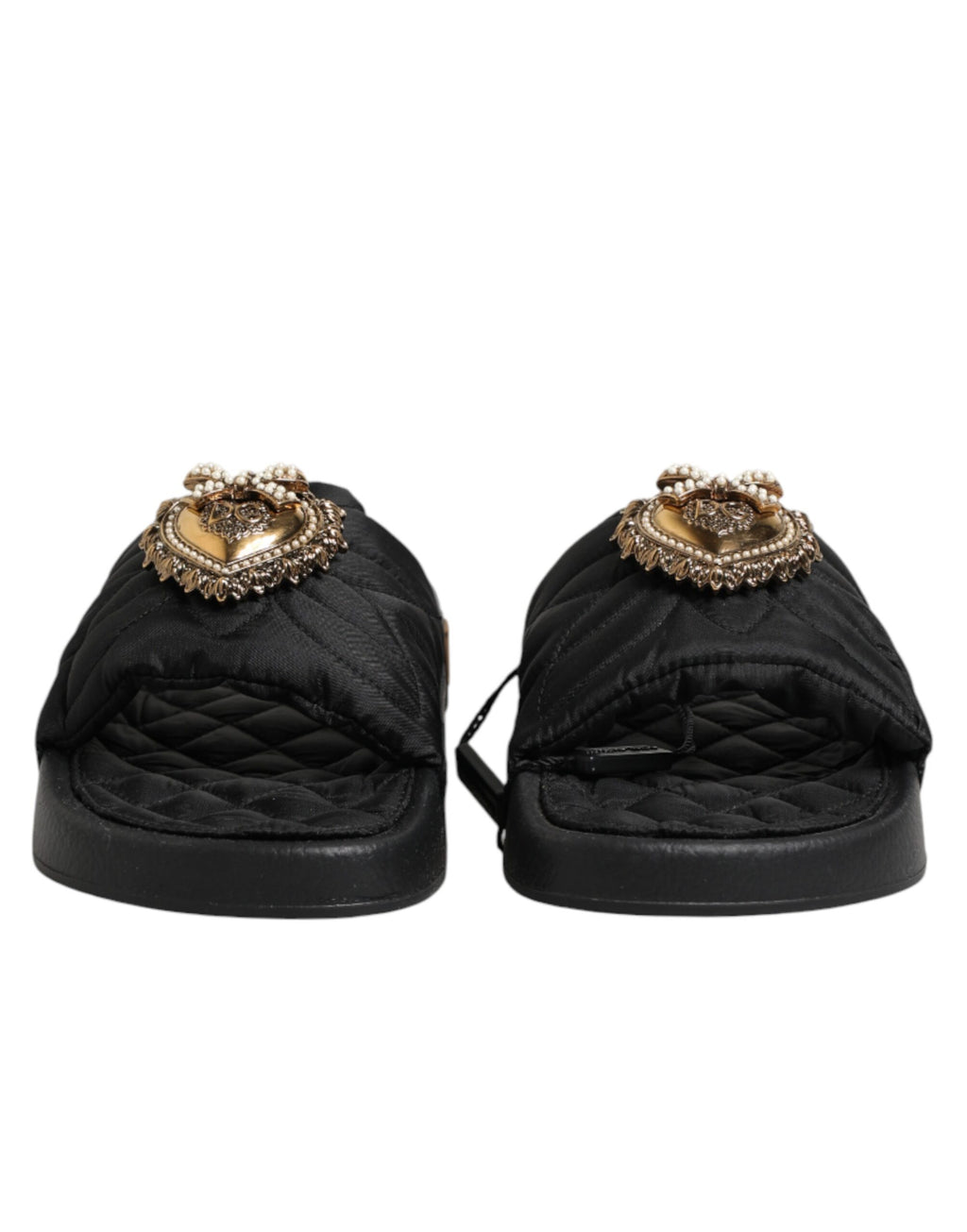 Dolce & Gabbana Black Devotion Matelassé Leather Slides Shoes - Eljoys Fashion 