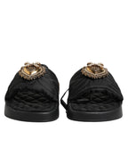 Dolce & Gabbana Black Devotion Matelassé Leather Slides Shoes - Eljoys Fashion 